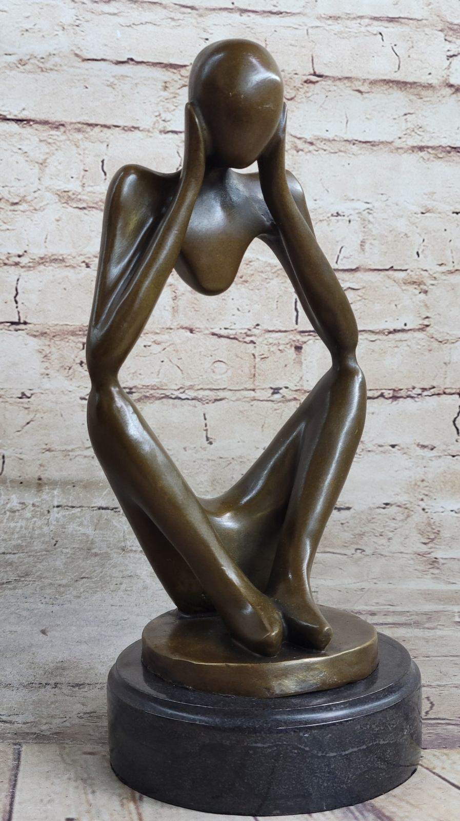 « Not Listening » Modern Art Signed Lost Wax Bronze Casting Mounted on Marble Base