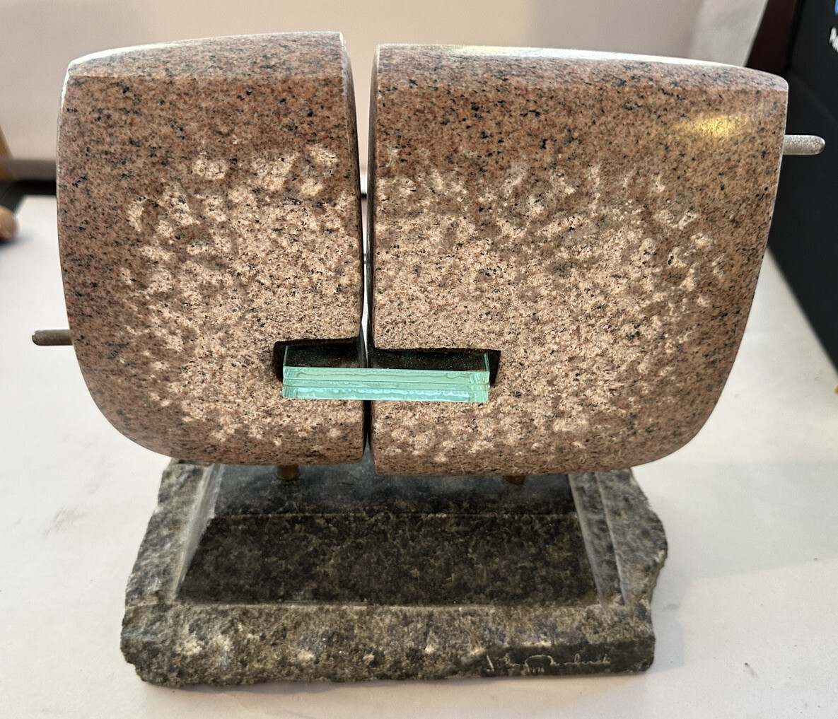 1996 Granite Stone & Glass Sculpture Abstract Art by John Lombardi (20th C)