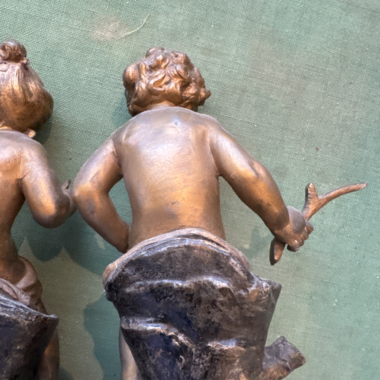 Pair of Signed L&F Moreau Metal Sculptures of Children Made in France.