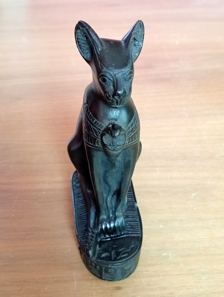 2 Vintage Handcarved Egyptian CATS Goddess Bastet Sculpture Jet Stone 6 &7inches