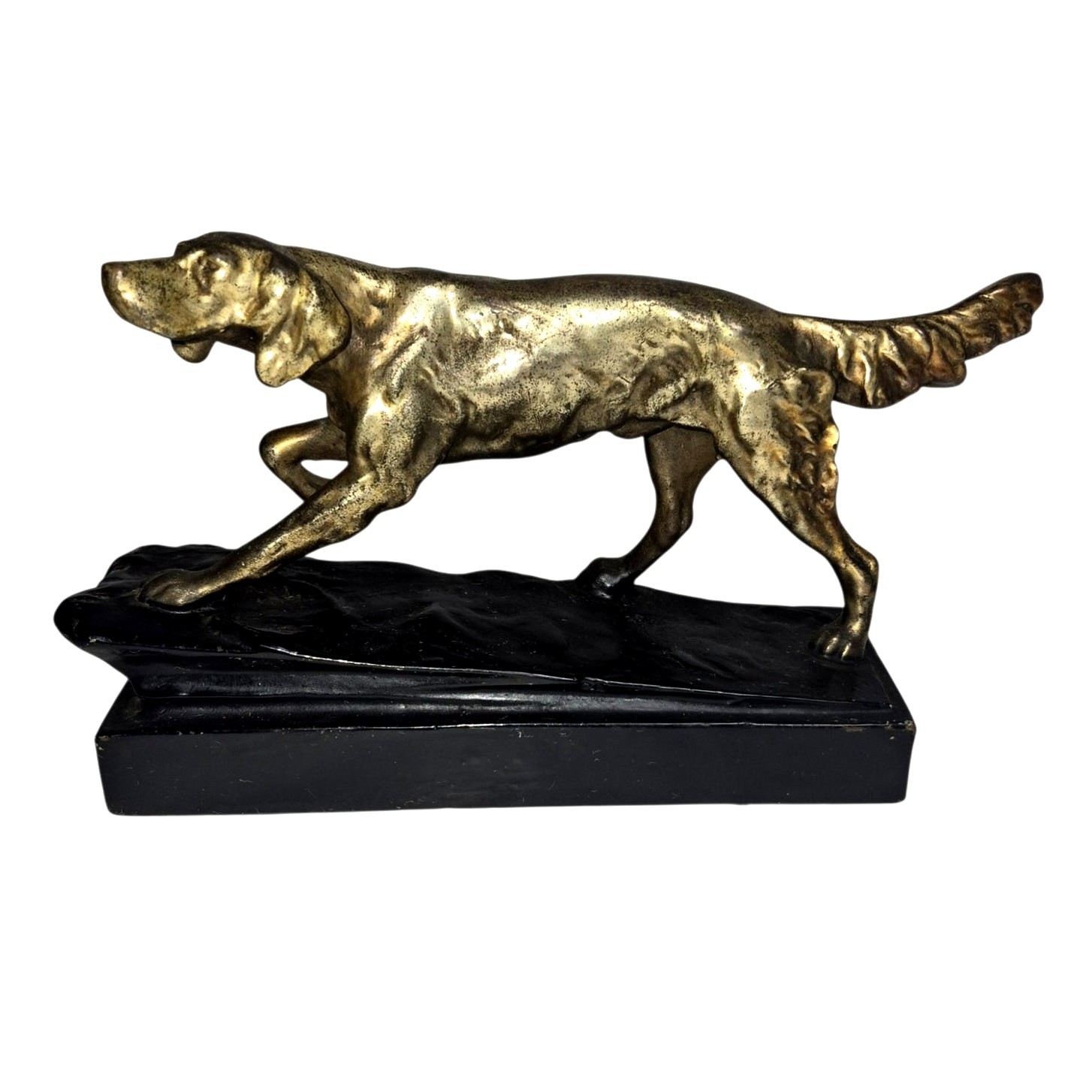 Antique Circa 1930&rsquo;s Armor Bronze MFG Setter Hunting Dog Sculpture on Solid Base