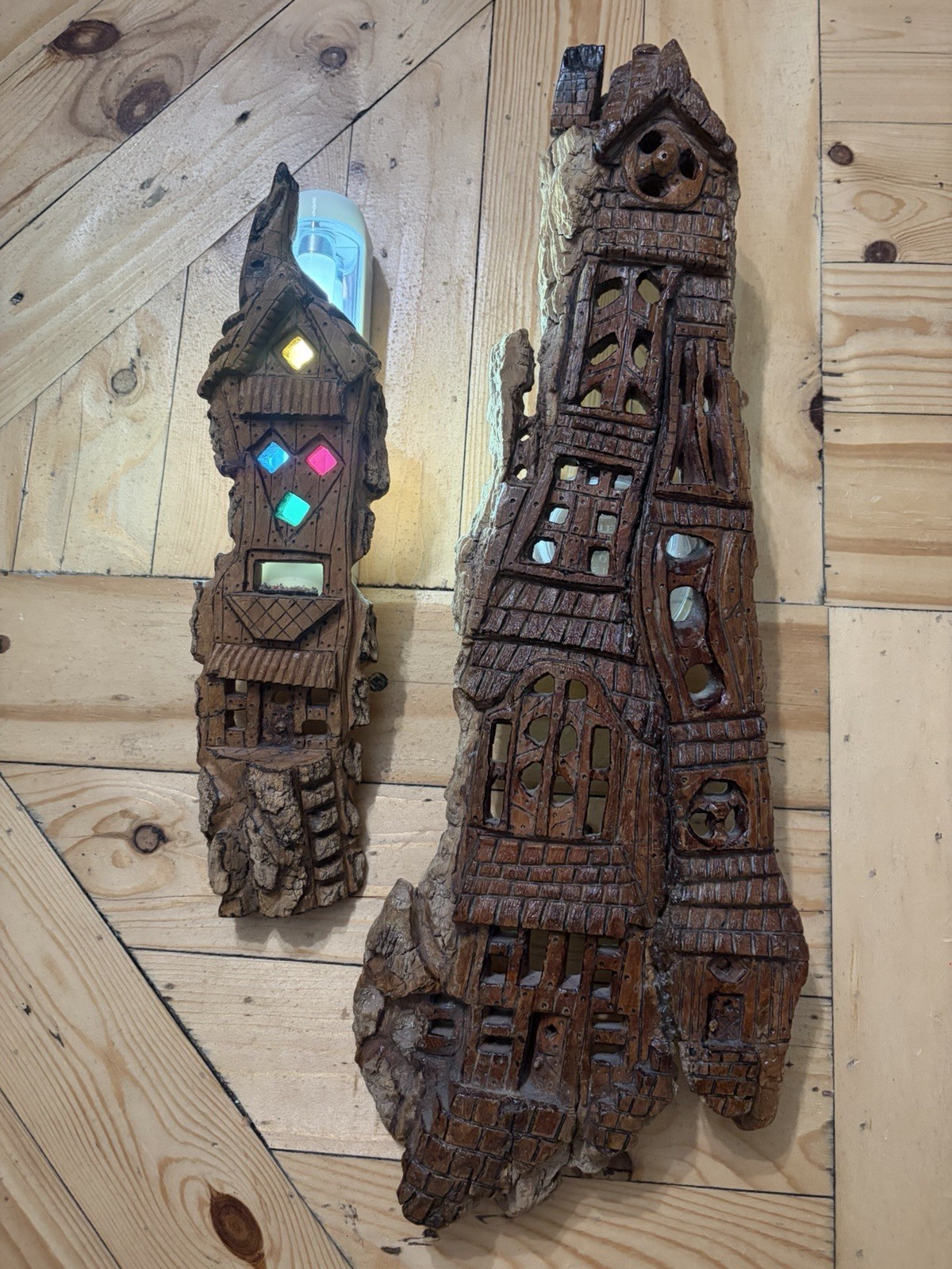 SALE!! VTG Wood BARK Carved Wall Art BY “SALTY” Of AZ!! Intricate OOAK!! Set(2)