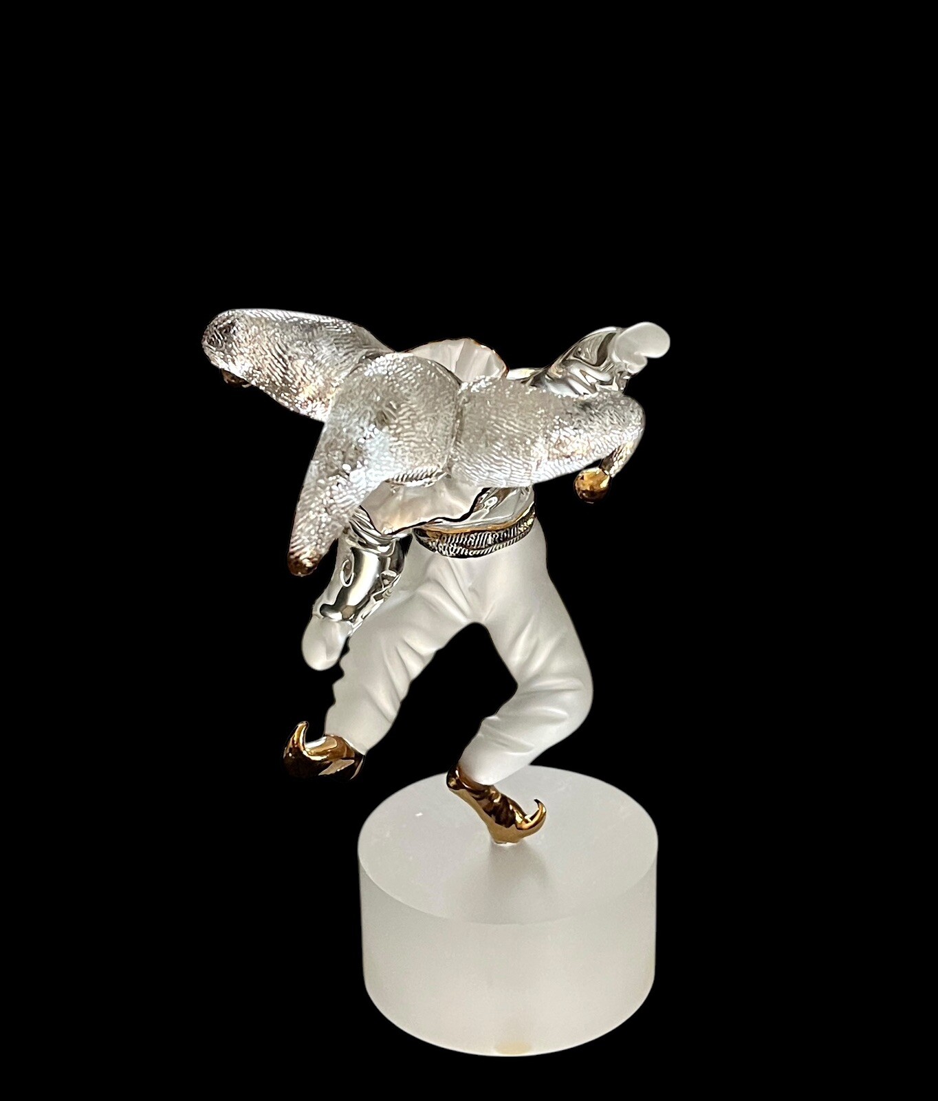 Rare Vintage James Lawrence Clear Frosted Glass Jester Sculpture w/Signed Base