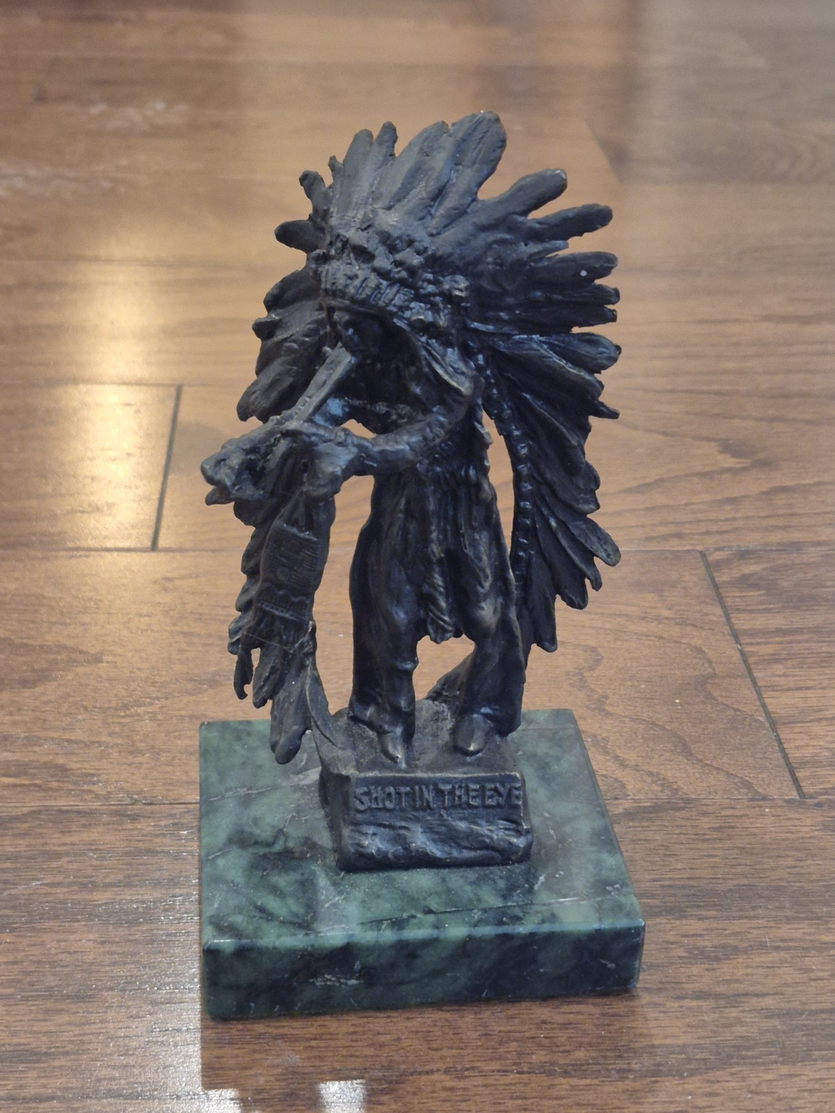 Authentic Carl Kauba Bronze Indian Scout Bronze Sculpture Green Marble Base 7&Prime;
