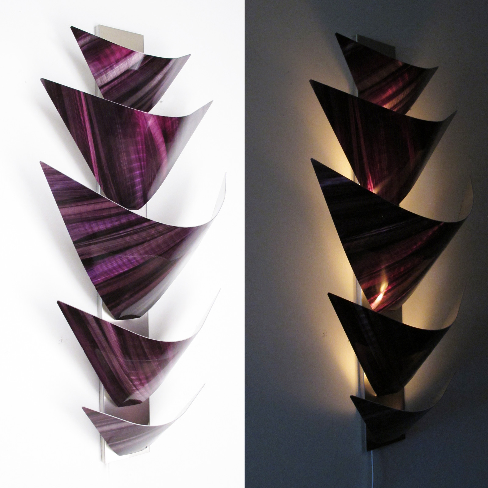 Metal Wall Art Torchiere Lamp Sculpture Home Decor Purple Modern Abstract LED
