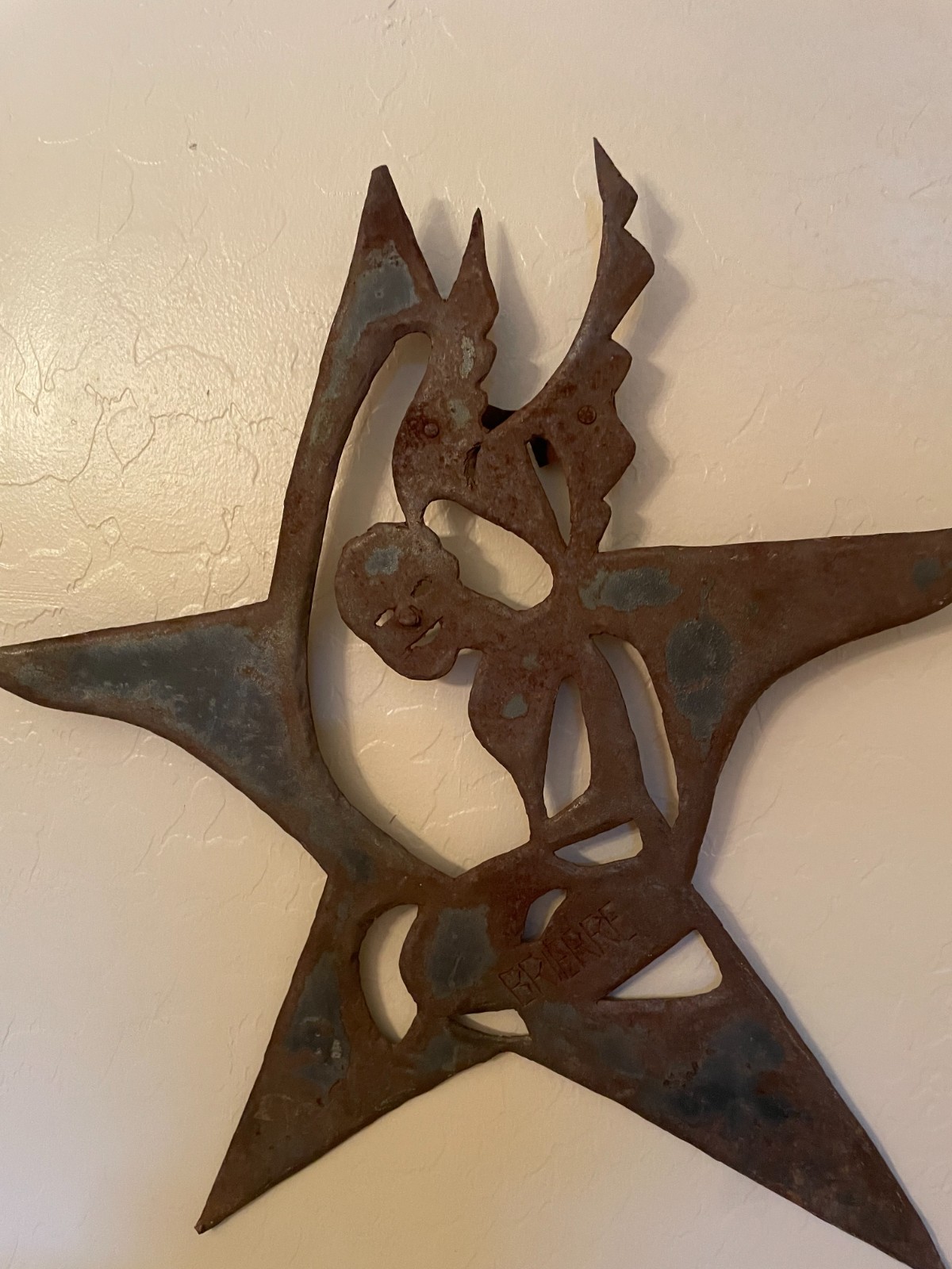 Murat Brierre ( d. 1988) Metal Sculpture Star Figure 19&Prime; Across Patina Steel