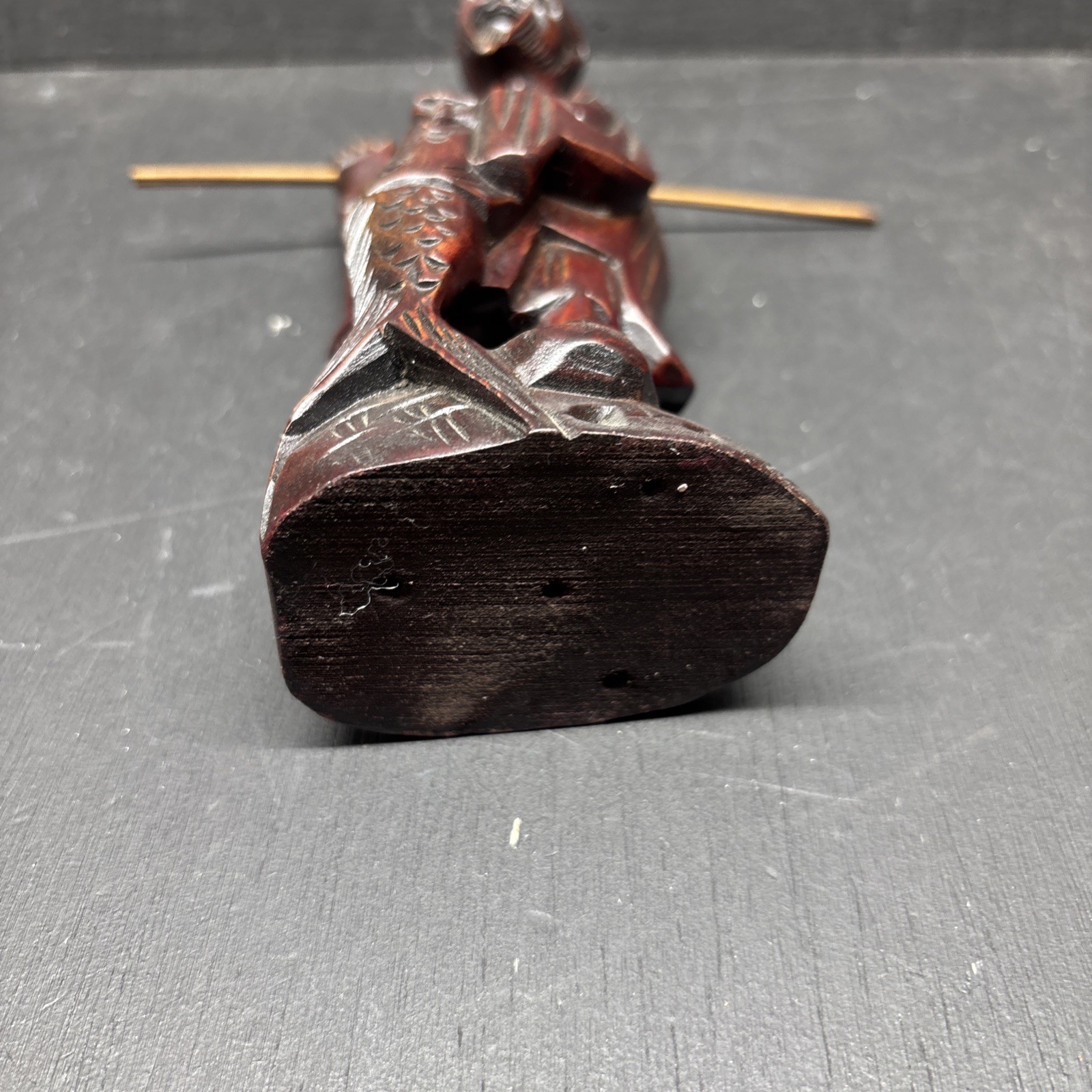 Vintage Japanese Hand Carved Solid Wood Old Fishing Man Sculpture 7.25&Prime; Tall