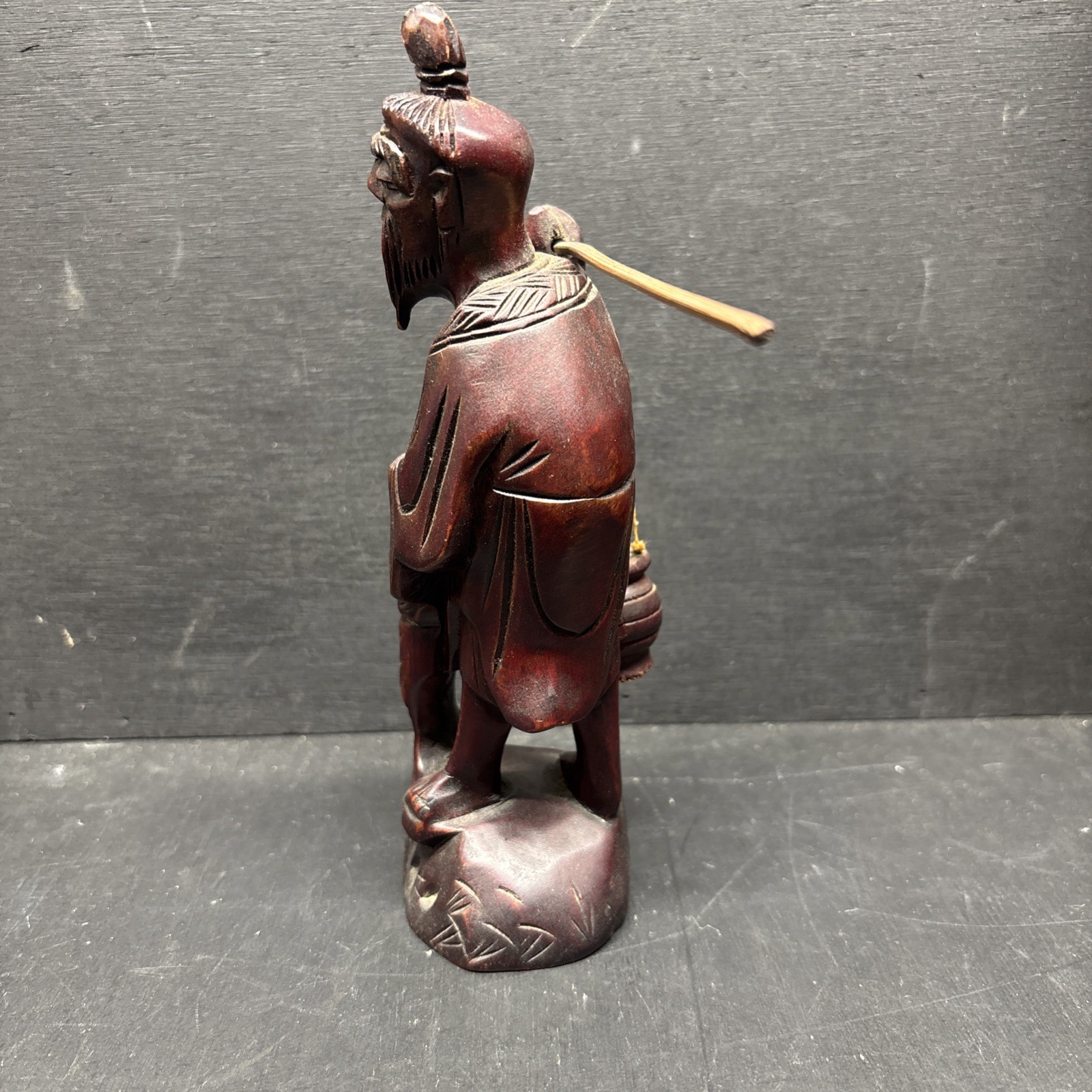 Vintage Japanese Hand Carved Solid Wood Old Fishing Man Sculpture 7.25&Prime; Tall