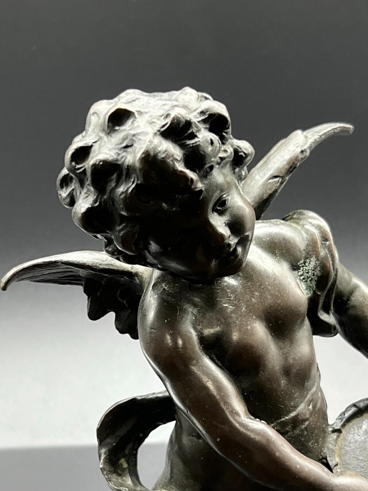Antique French L & F Moreau Bronze Cupid On Marble Base