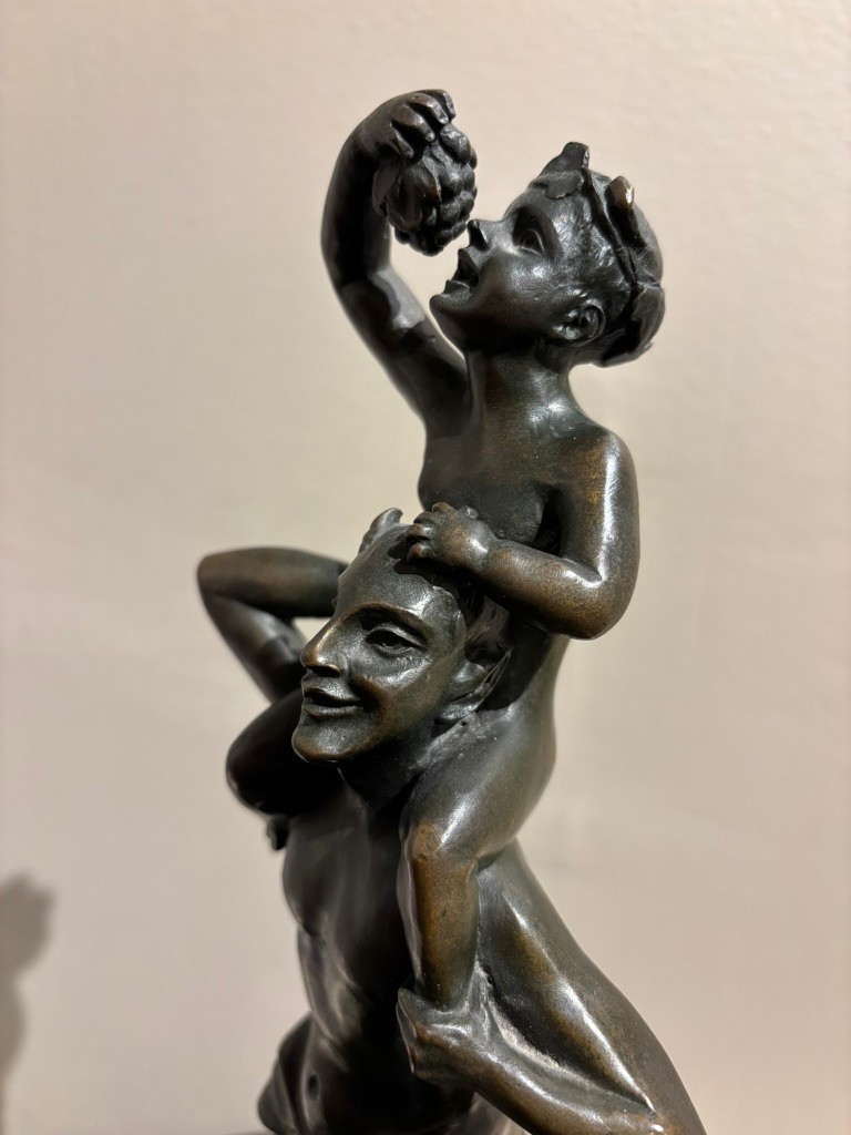 Bronze Satyr Carrying the Young Dionysus by Franz Bergman, Austria, Signed