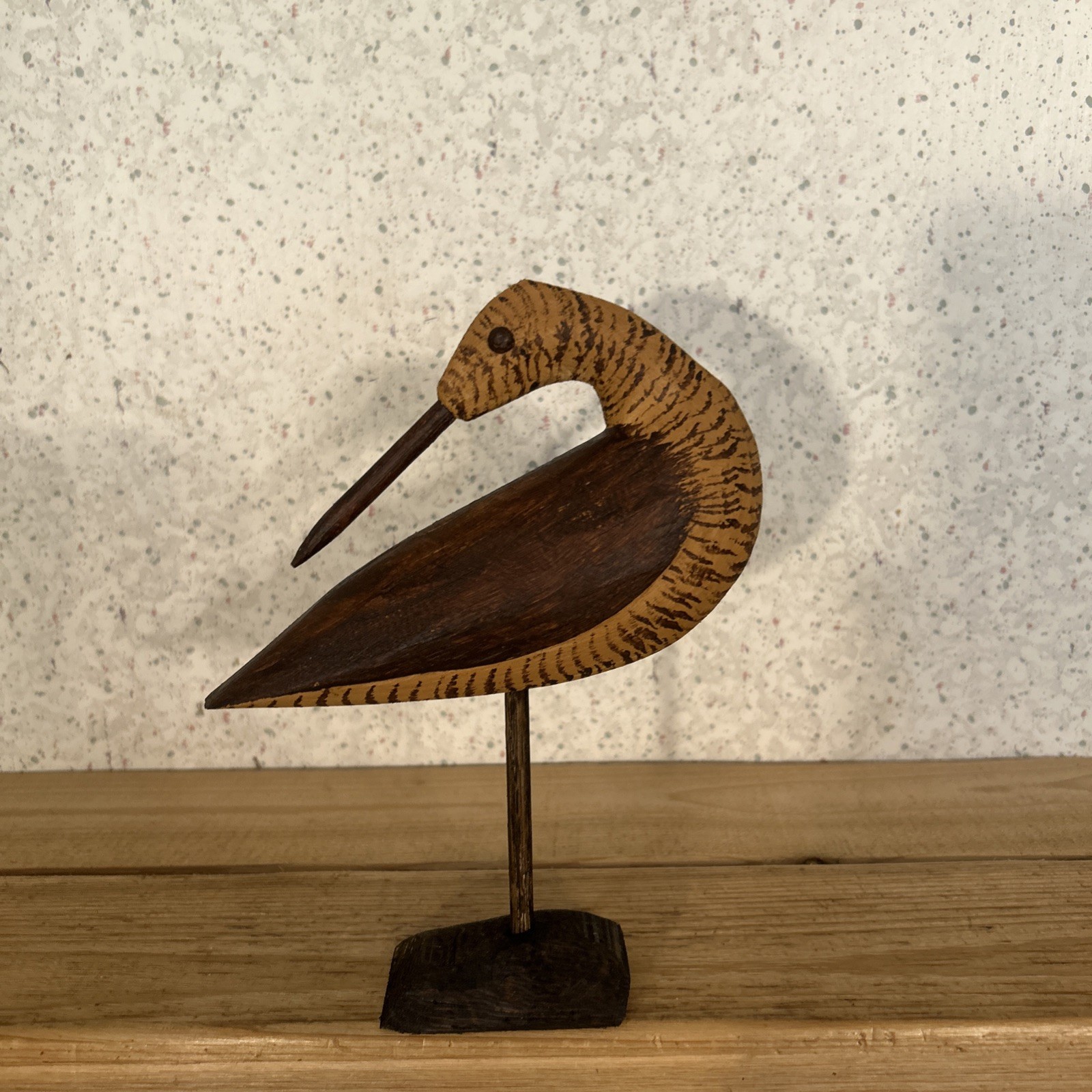 Hand Carved Antique Style Preening Brown Phase Peep Shorebird Decoy