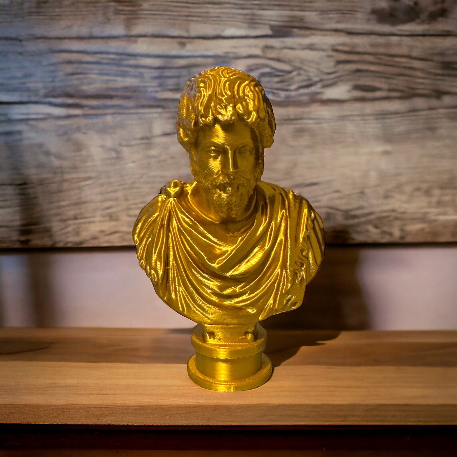 Marcus Aurelius Bust 3D Printed Sculpture Statue Figure 5 in SILK GOLD PLA
