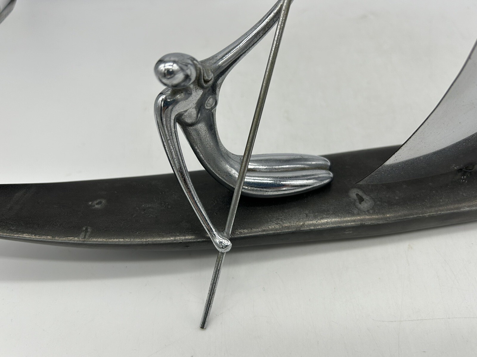 Karl Hagenauer Modernist Chrome Woman Paddling Boat Sculpture, Unsigned, Sail