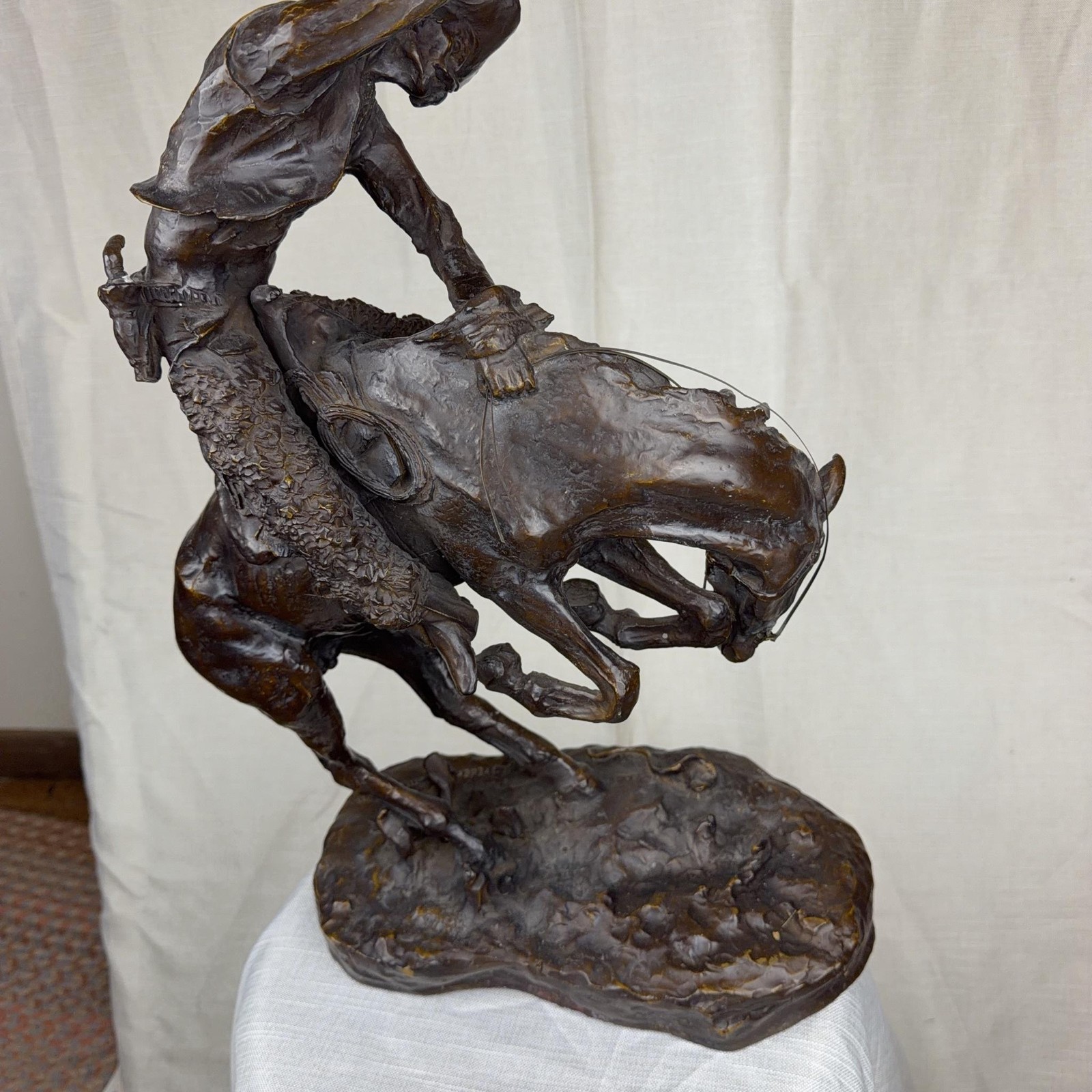 Frederic Remington Cowboy On Horse Bronze Western « The Rattlesnake » Large Signed