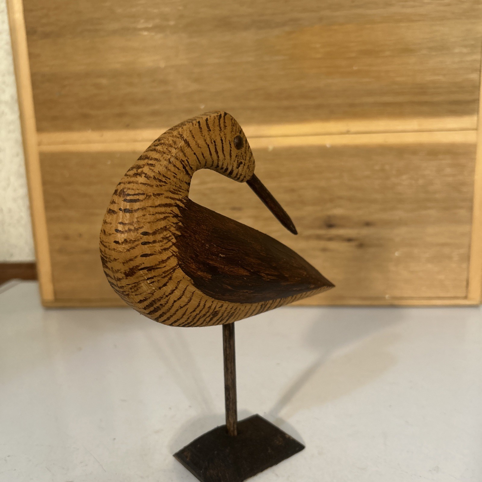 Hand Carved Antique Style Preening Brown Phase Peep Shorebird Decoy