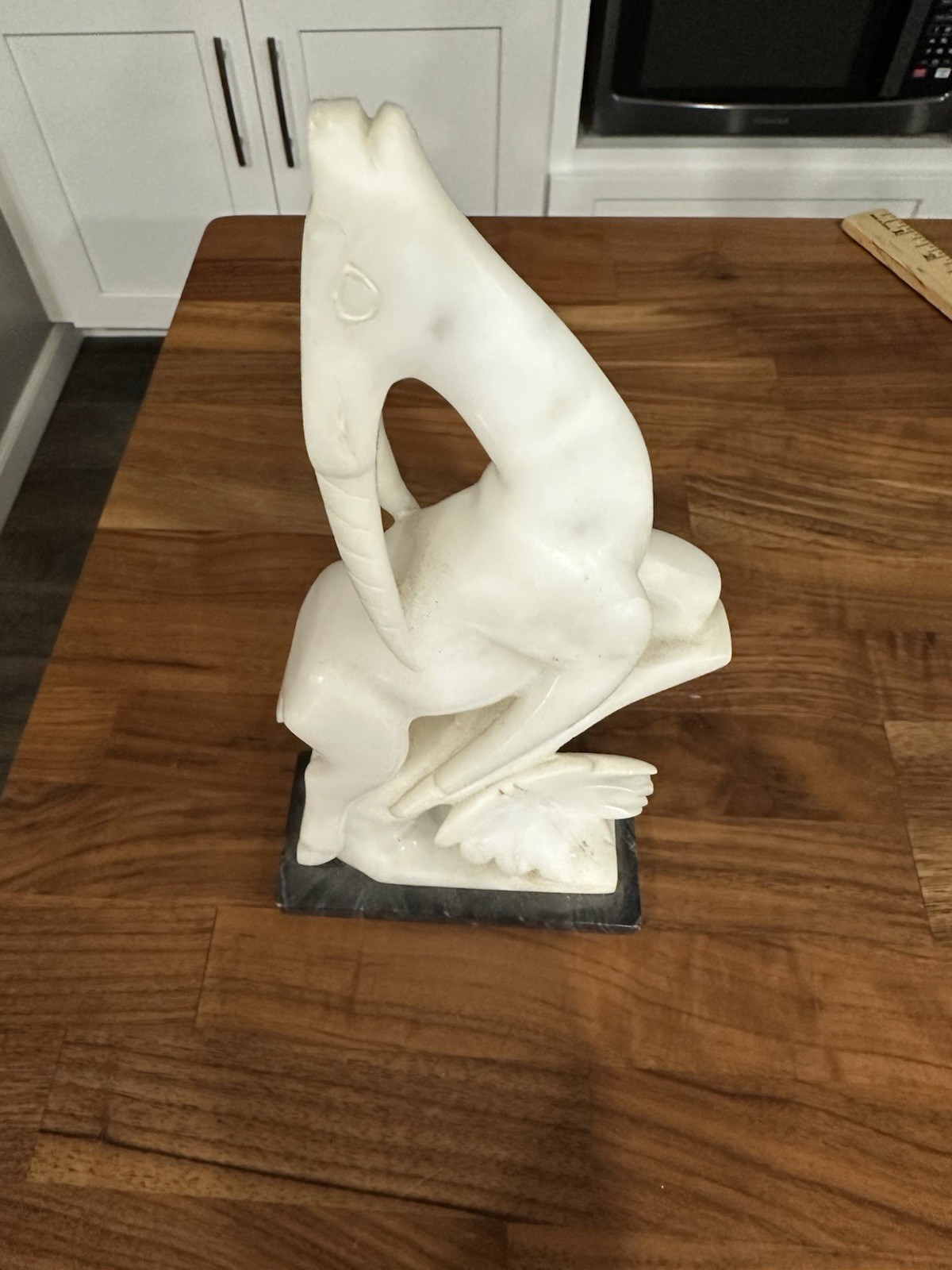 VTG 60’s Italian Carved Alabaster Gazelle On Marble Plynth