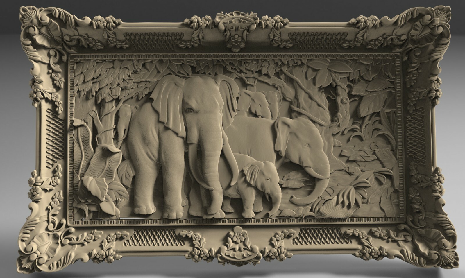 STL 3D Models # ELEPHANTS & JUNGLE # for CNC 3D Printer Engraver Carving Aspire