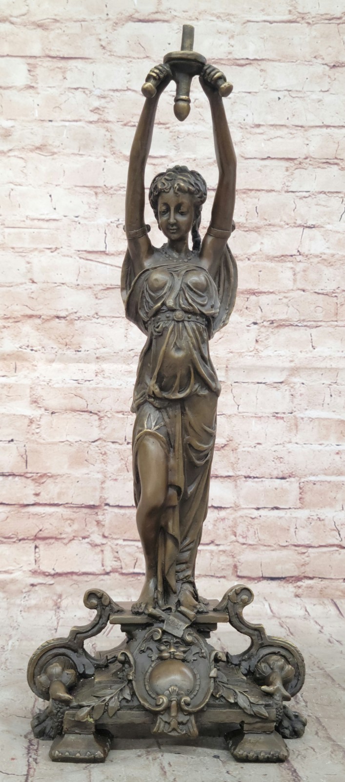 Exquisite Handmade Sculpture of an Ancient Greek Priestess with Vessel Decor Art