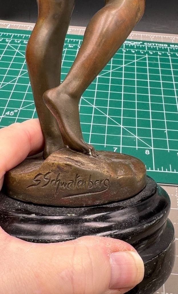 Vintage Bronze Sculpture Diana Huntress Spiro Schwatenberg Signed Figural Bow