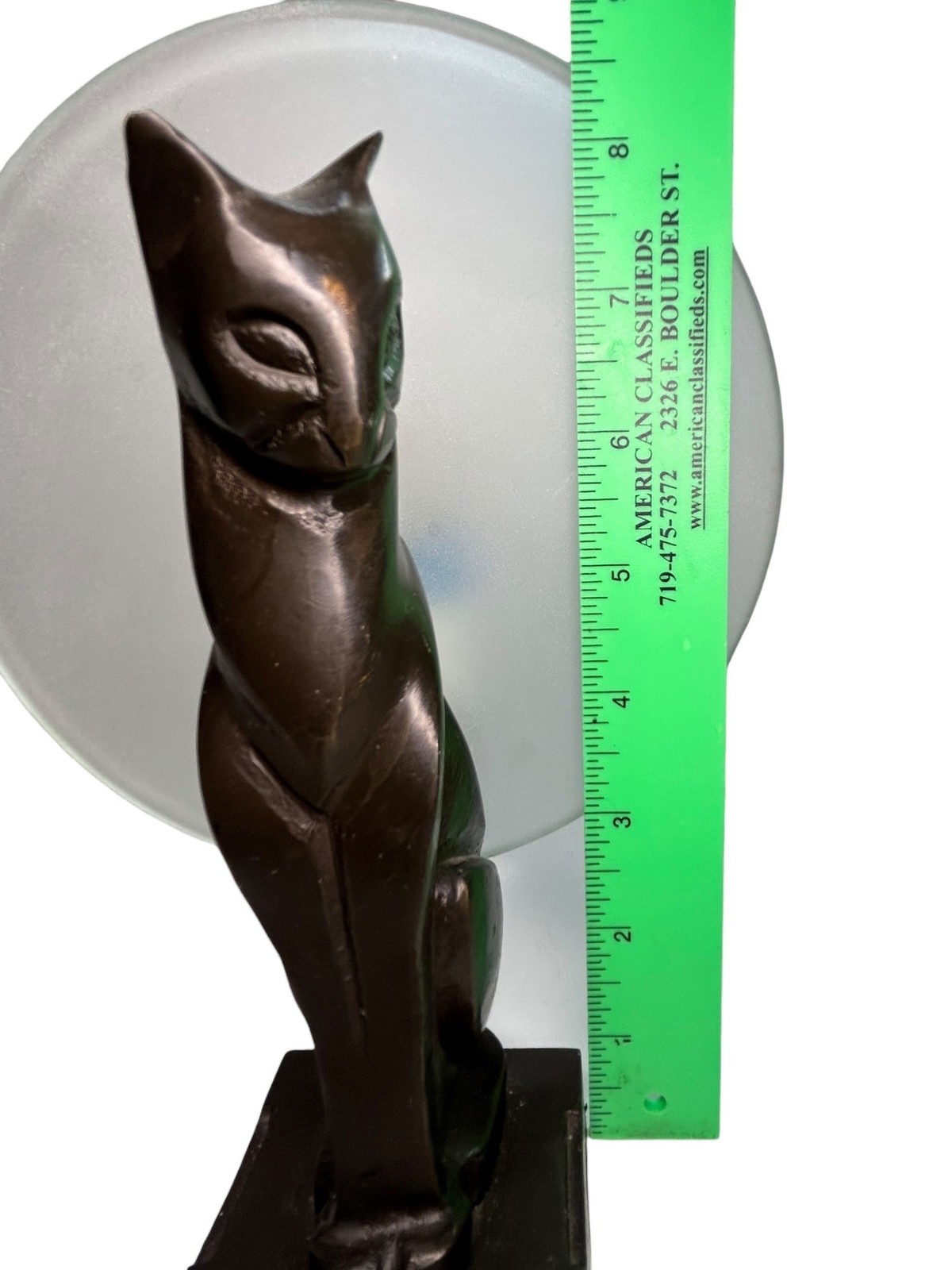 Art Deco Bronze Cat Moon Lamp Feline Sculpture Light Early Vintage 1920s