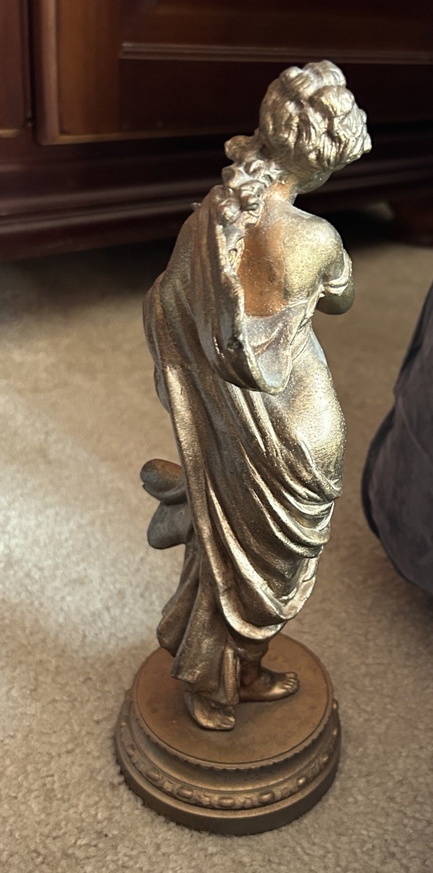 Antique Bronzed Spelter Statued Sculpture Female Motif 19th Century
