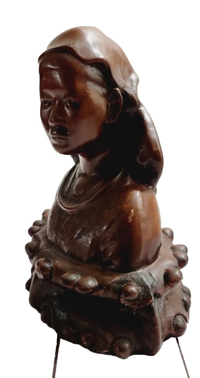 Mid Century Gemstone Fan Co New York Soapstone Female Bust Sculpture Carving