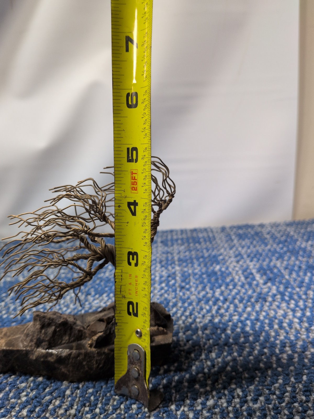 Gerald Wayne Sanders 1995 Signed Wire Bonsai Sculpture Windswept Tree Stone Base