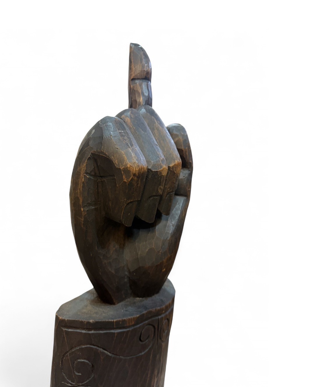 Vintage 1960s Hand-Carved Wood Sculpture • Mid-Century Organic Modern Art • 22″