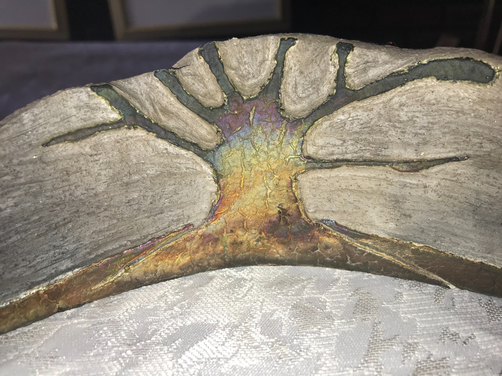 ART Studio POTTERY Abstract RAINBOW Bark TREE of LIFE Curved SCULPTURE 3&Prime;T x 9&Prime;L