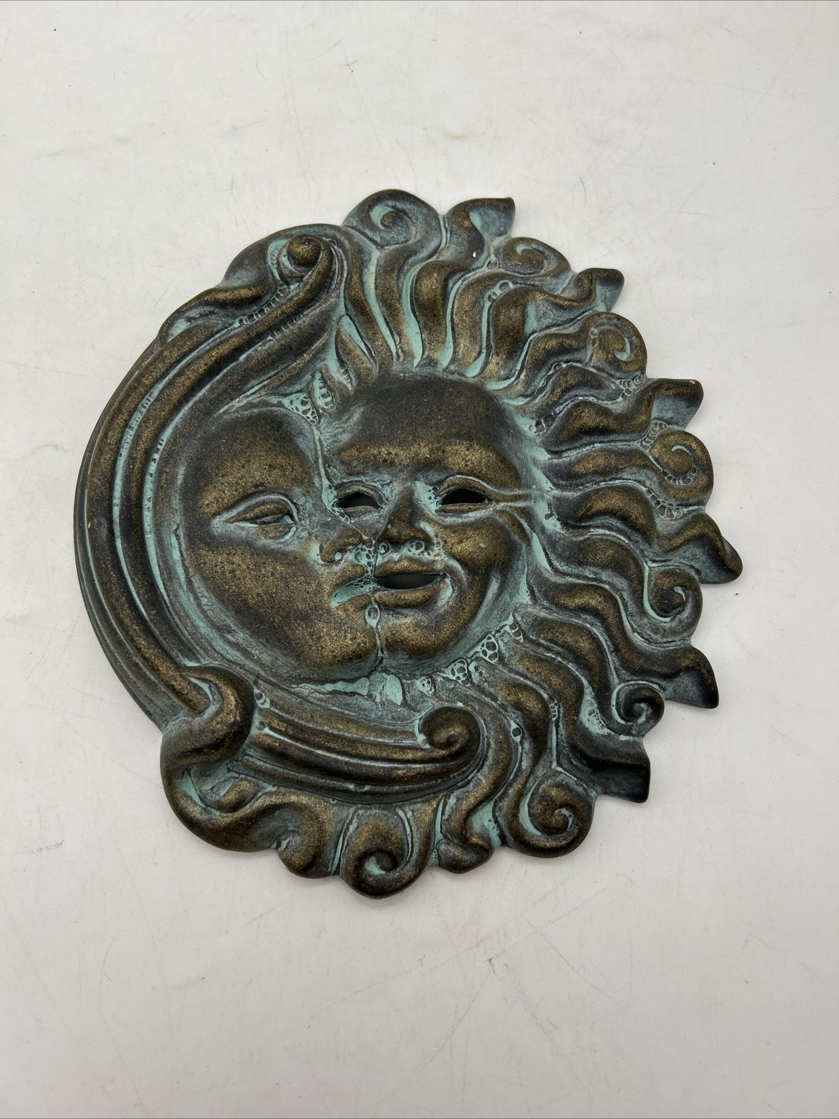 Vintage Bronze Brass Small Greek Comedy Tragedy Theatrical Mask 7×6.5”