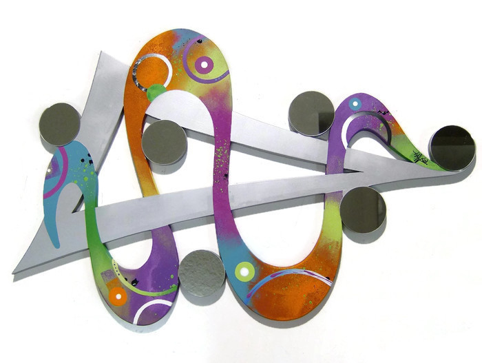 Colorful Abstract Wall Sculpture with Mirror accents 48×31 by Art69