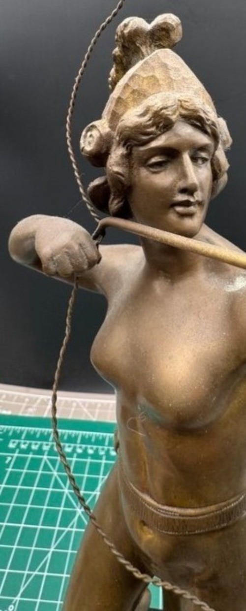 Vintage Bronze Sculpture Diana Huntress Spiro Schwatenberg Signed Figural Bow