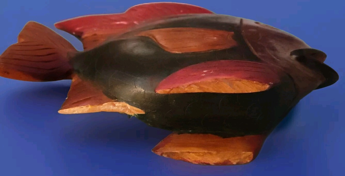 Antique Wooden Hand Carved/Painted Tropical Fish- Coastal Decor- Free Standing
