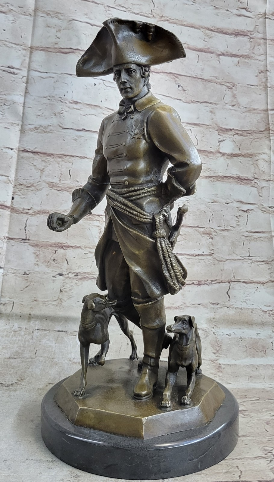Art Deco Frederick the Great with two Borzoi Dogs Army General Commander Bronze