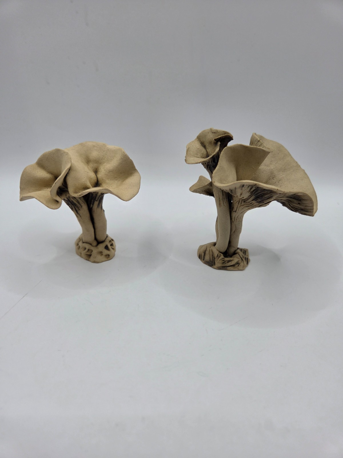 Handmade 3&Prime; tall Ceramic Mushroom Sculpture Brown Realism Art Statue
