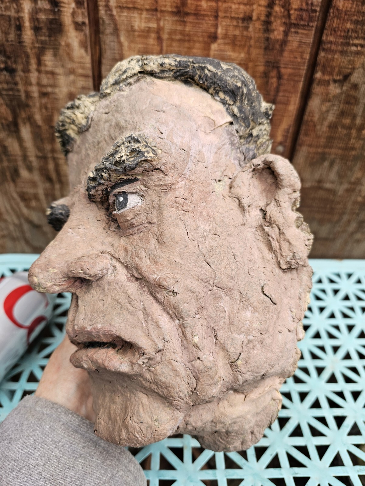 ANTIQUE W.A. SNURE MASK SCULPTURE HANDMADE PAPER MACHE FOLK ART 10&Prime;