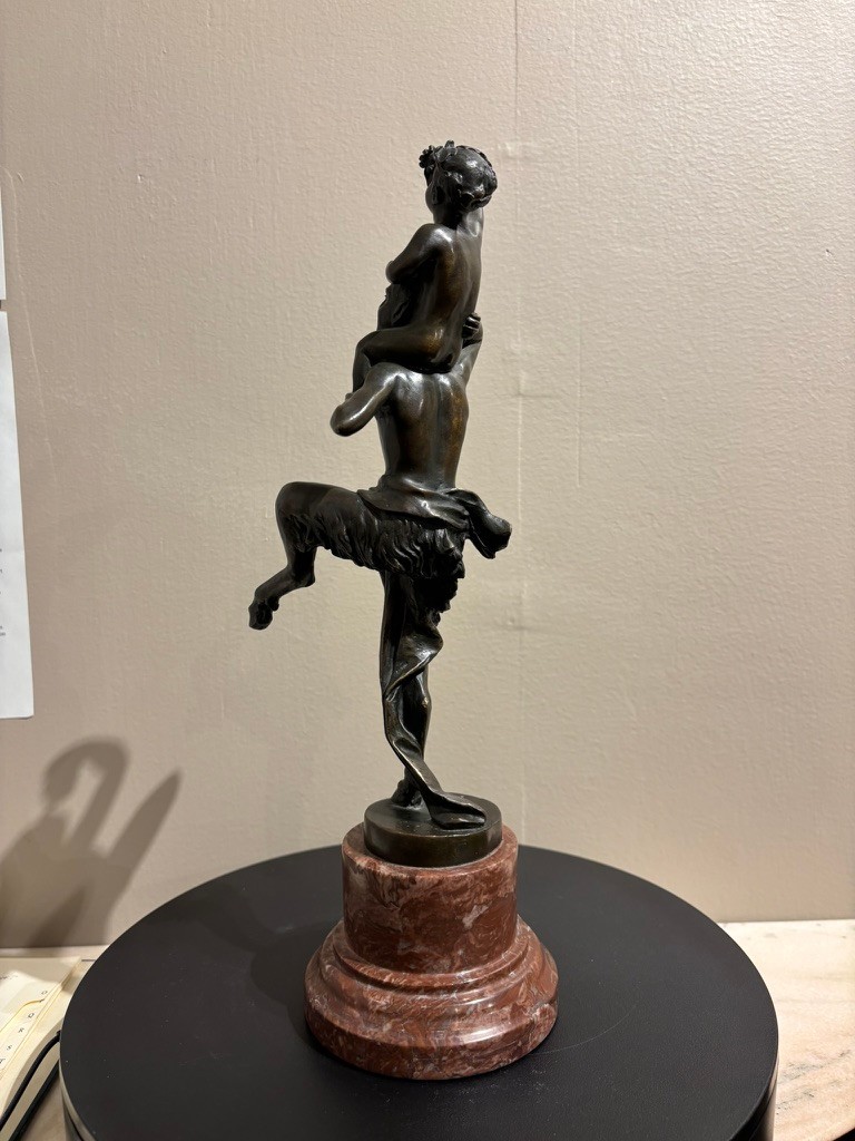 Bronze Satyr Carrying the Young Dionysus by Franz Bergman, Austria, Signed