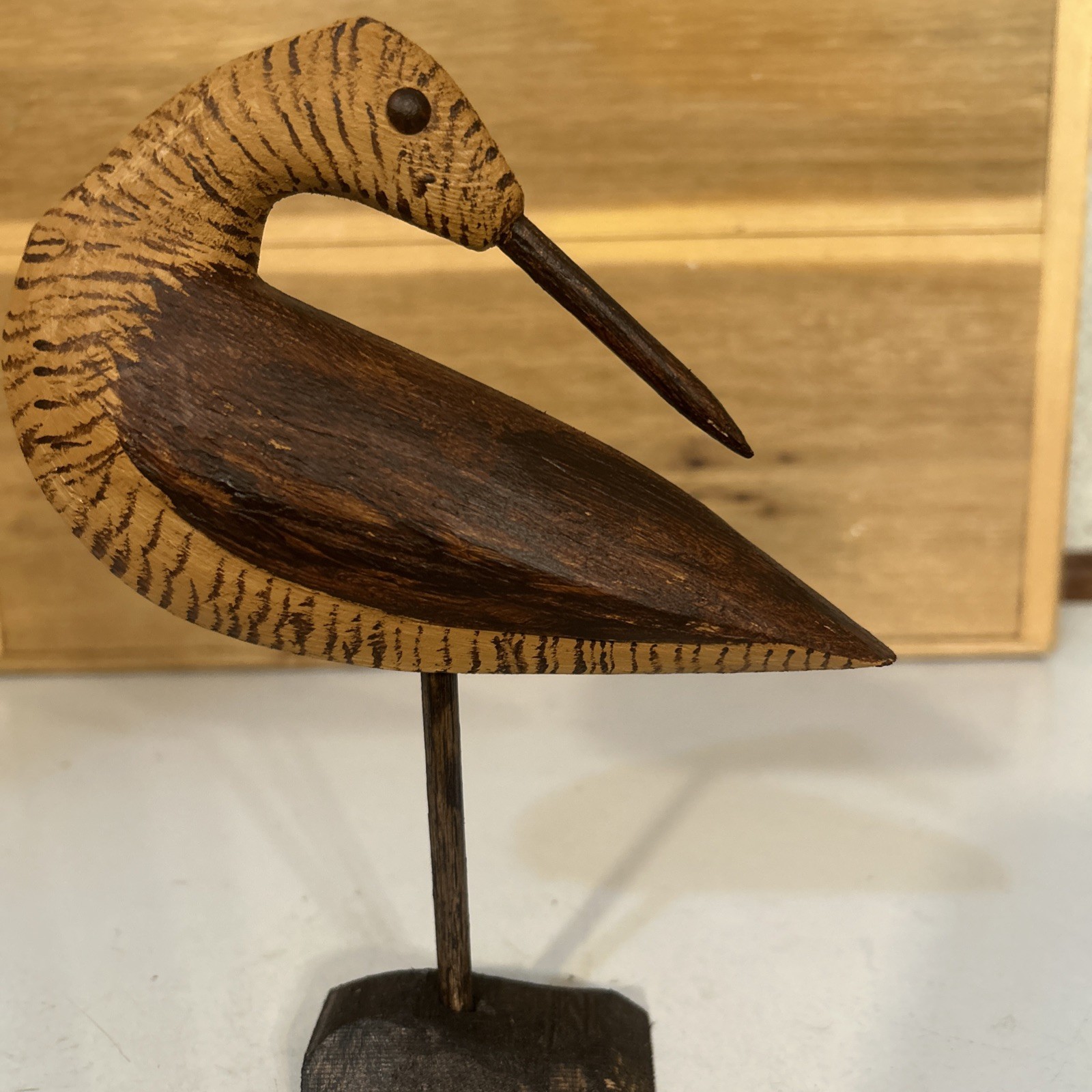 Hand Carved Antique Style Preening Brown Phase Peep Shorebird Decoy