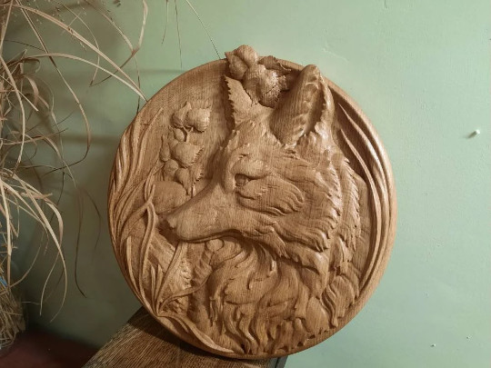 Fox animals ornament wood carved plaque wall hanging art work home decor