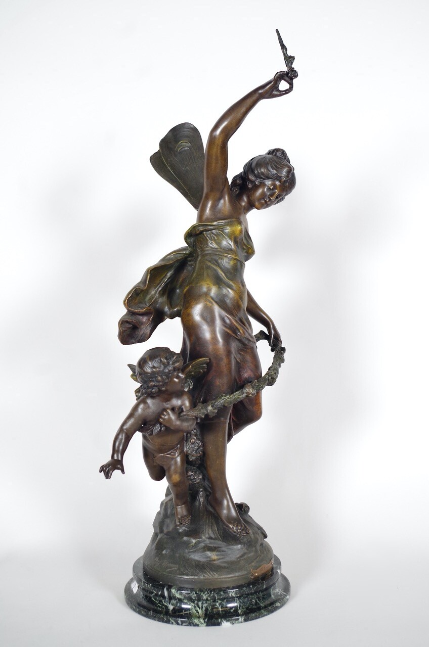 Auguste Moreau – L&rsquo;Amour et le Printemps, patinated ruler circa 1880