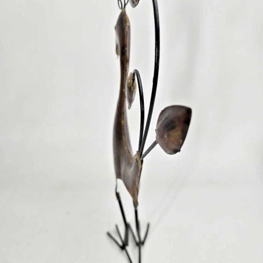 Handmade Abstract Metal Bird Sculpture Statue Brown 14&Prime; In Folk Whimsical Art