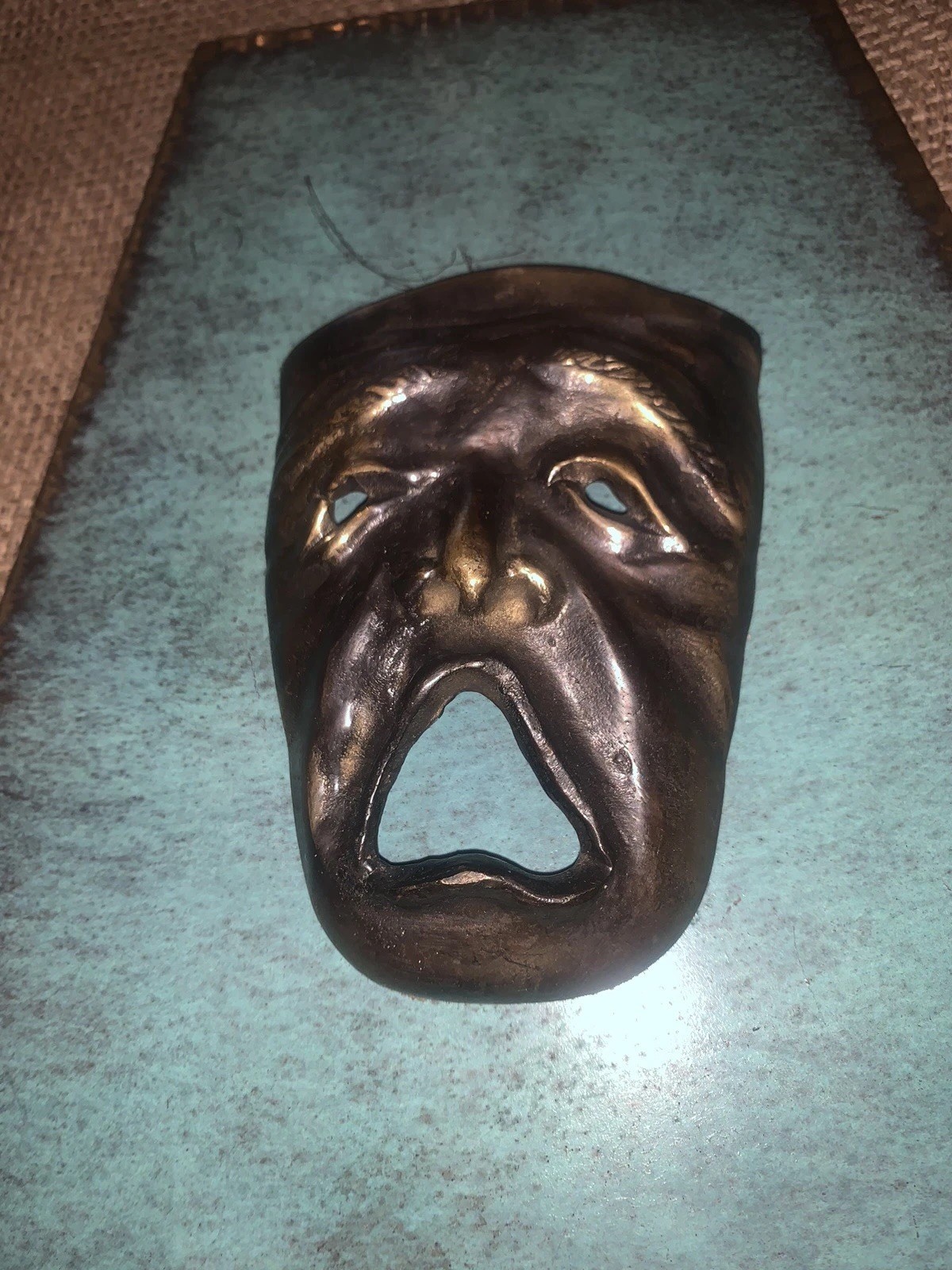 VTG Mouth Of Truth Face Brass Mask Sculpture (3.25×4.5) 7.75”W 9.75”T Tragedy