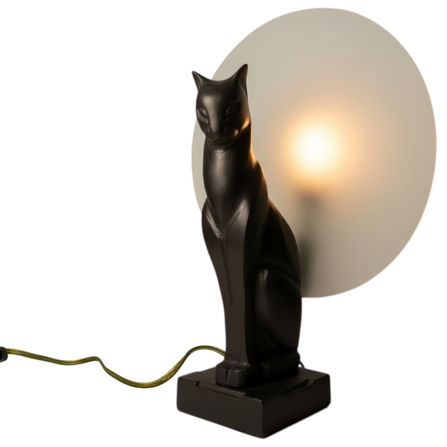 Art Deco Bronze Cat Moon Lamp Feline Sculpture Light Early Vintage 1920s