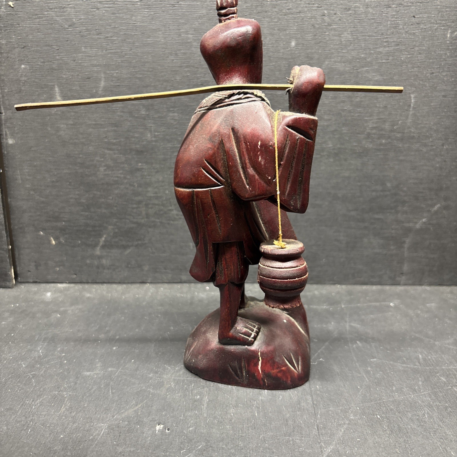 Vintage Japanese Hand Carved Solid Wood Old Fishing Man Sculpture 7.25&Prime; Tall