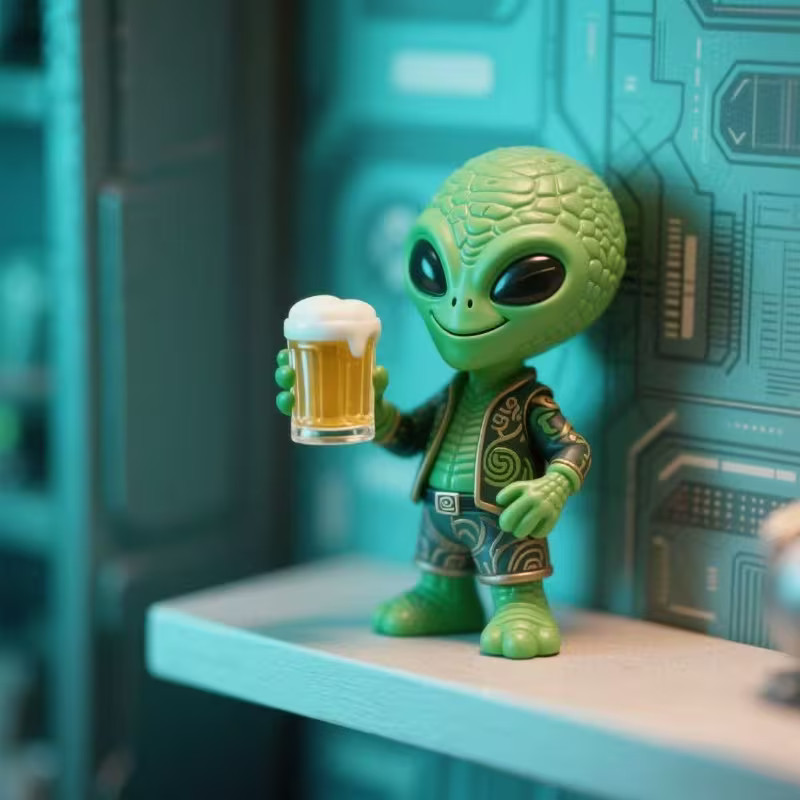 4.3&Prime; Fashionista GREEN ALIEN BEER DUDE Is Partying! Resin Figurine 4.3×2.2