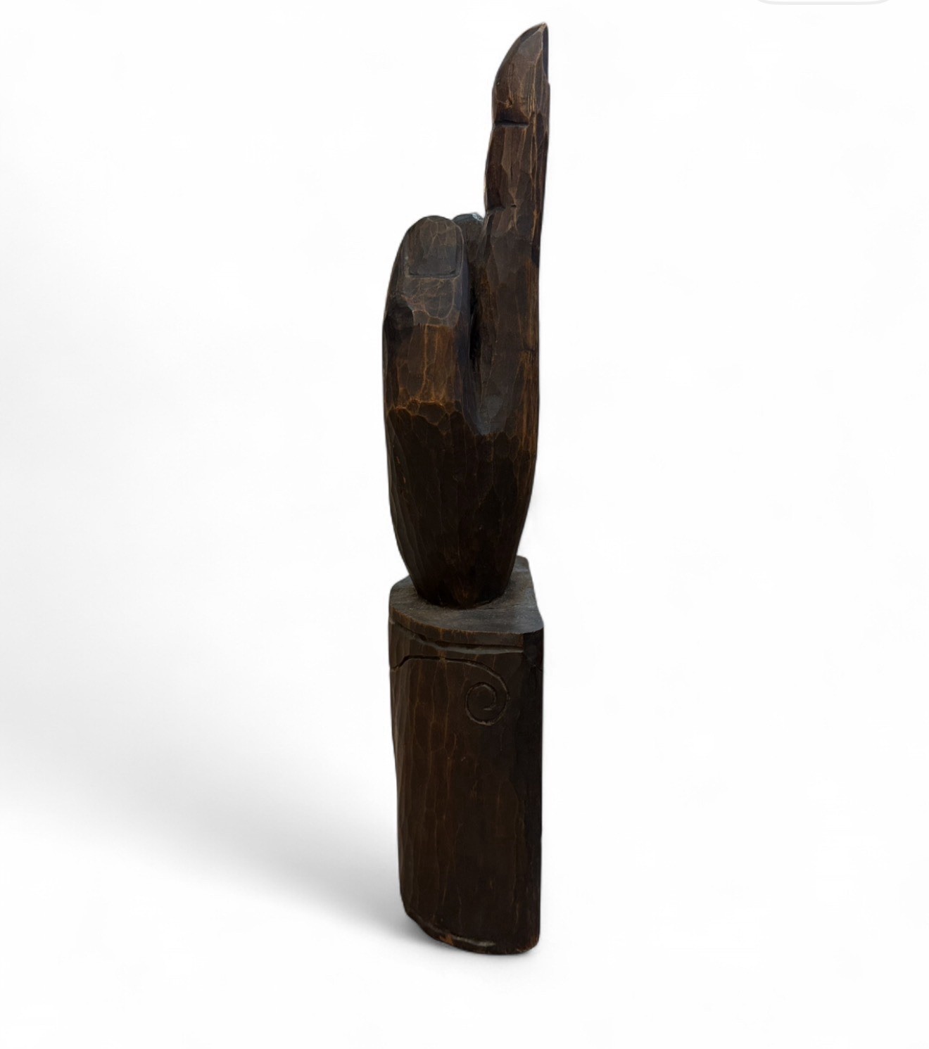 Vintage 1960s Hand-Carved Wood Sculpture • Mid-Century Organic Modern Art • 22″