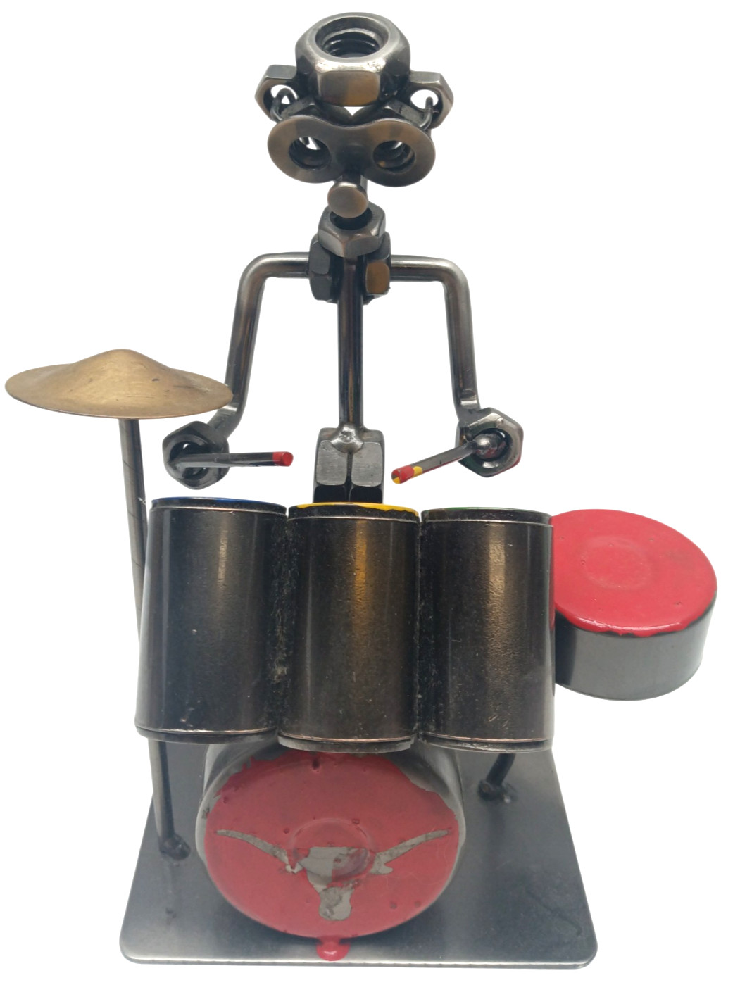 Custom Longhorns Metal Drummer Welded 7 in Artwork Sculpture
