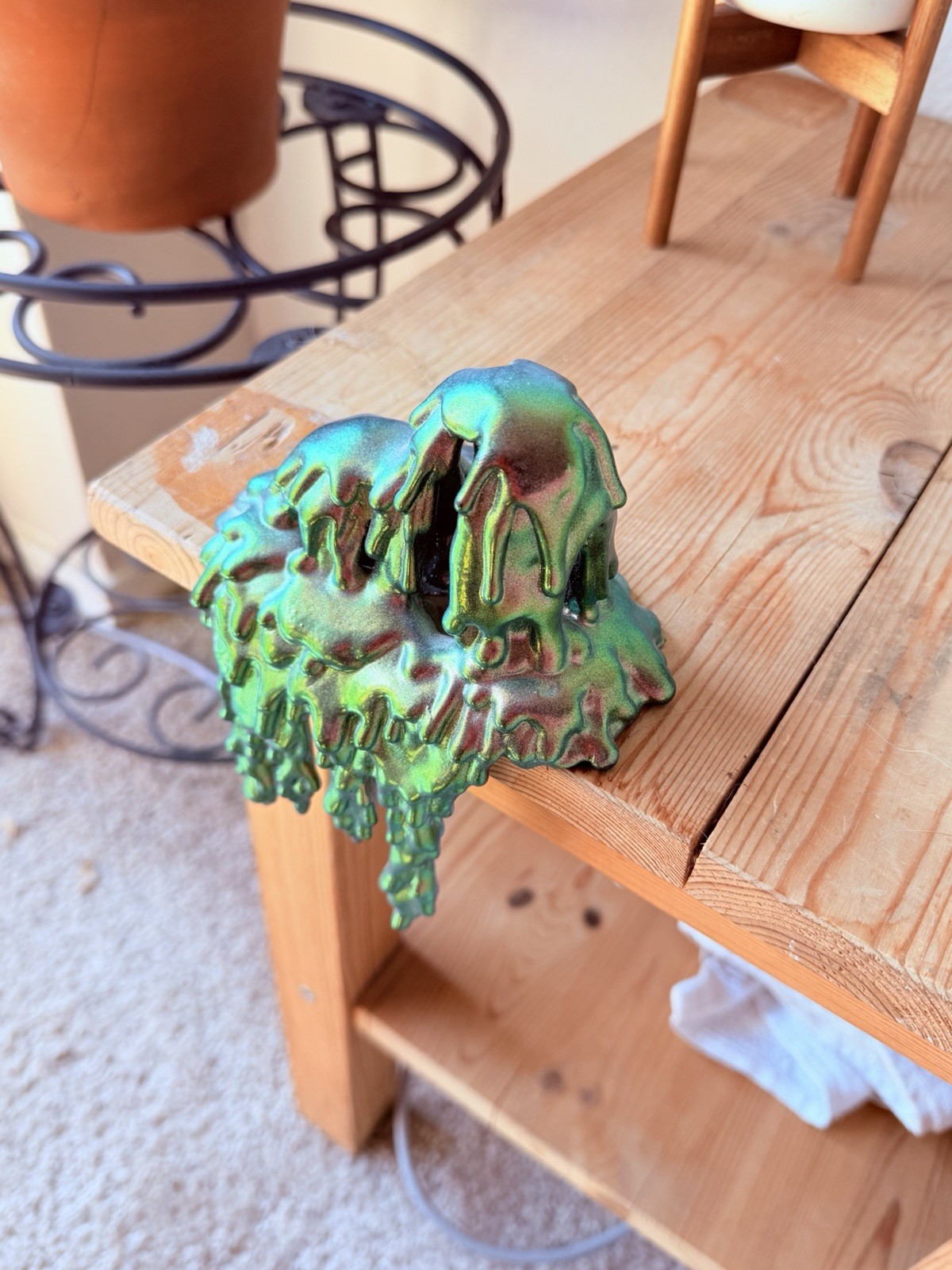 Dan Lam Art Sculpture Drip Shelf Sitter Metallic Green 2023 Signed