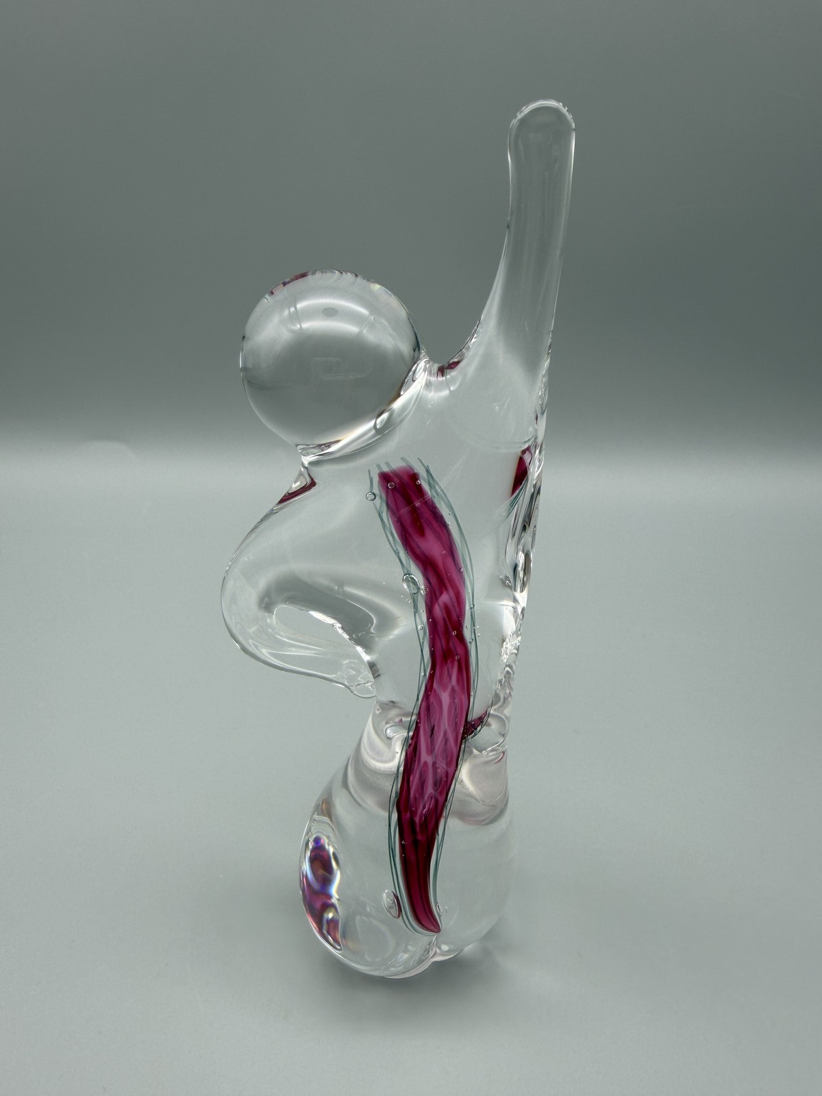 Signed Abstract Art Glass Sculpture Modern Clear Pink Green Swirl Figurine