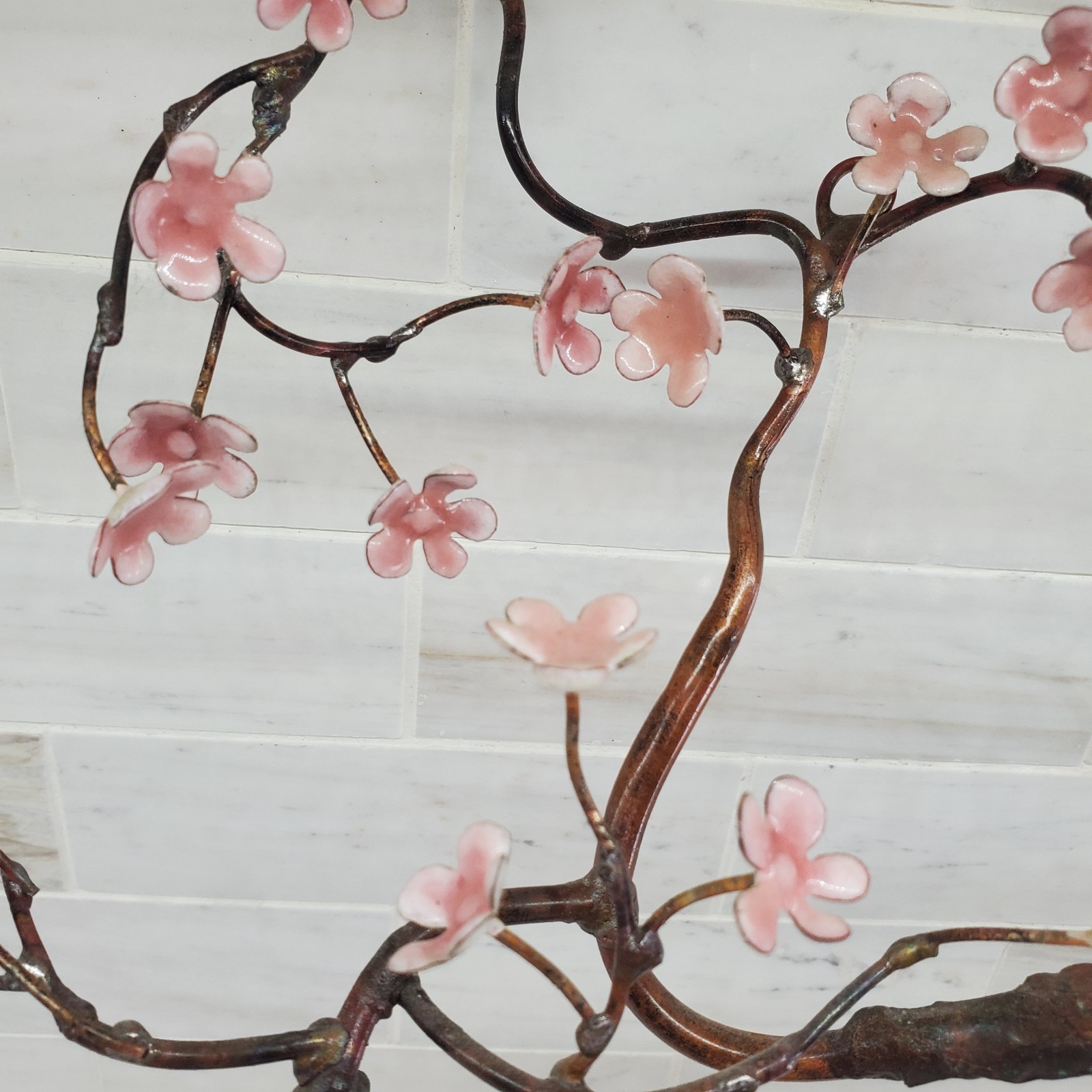 Bovano of Cheshire Blooming Bonsai Metal Tree Sculpture Pink White Flowers